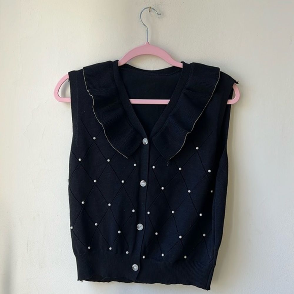 New Boutique Sweater Vest pearl black Small